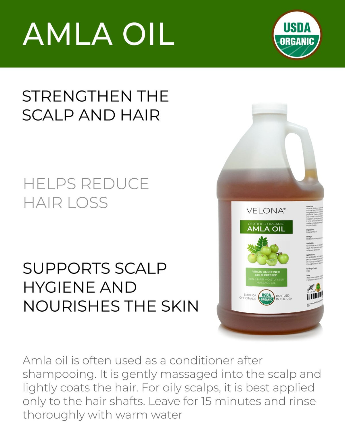 Organic Amla Oil - USDA Certified Cold Pressed Hair & Skin Oil