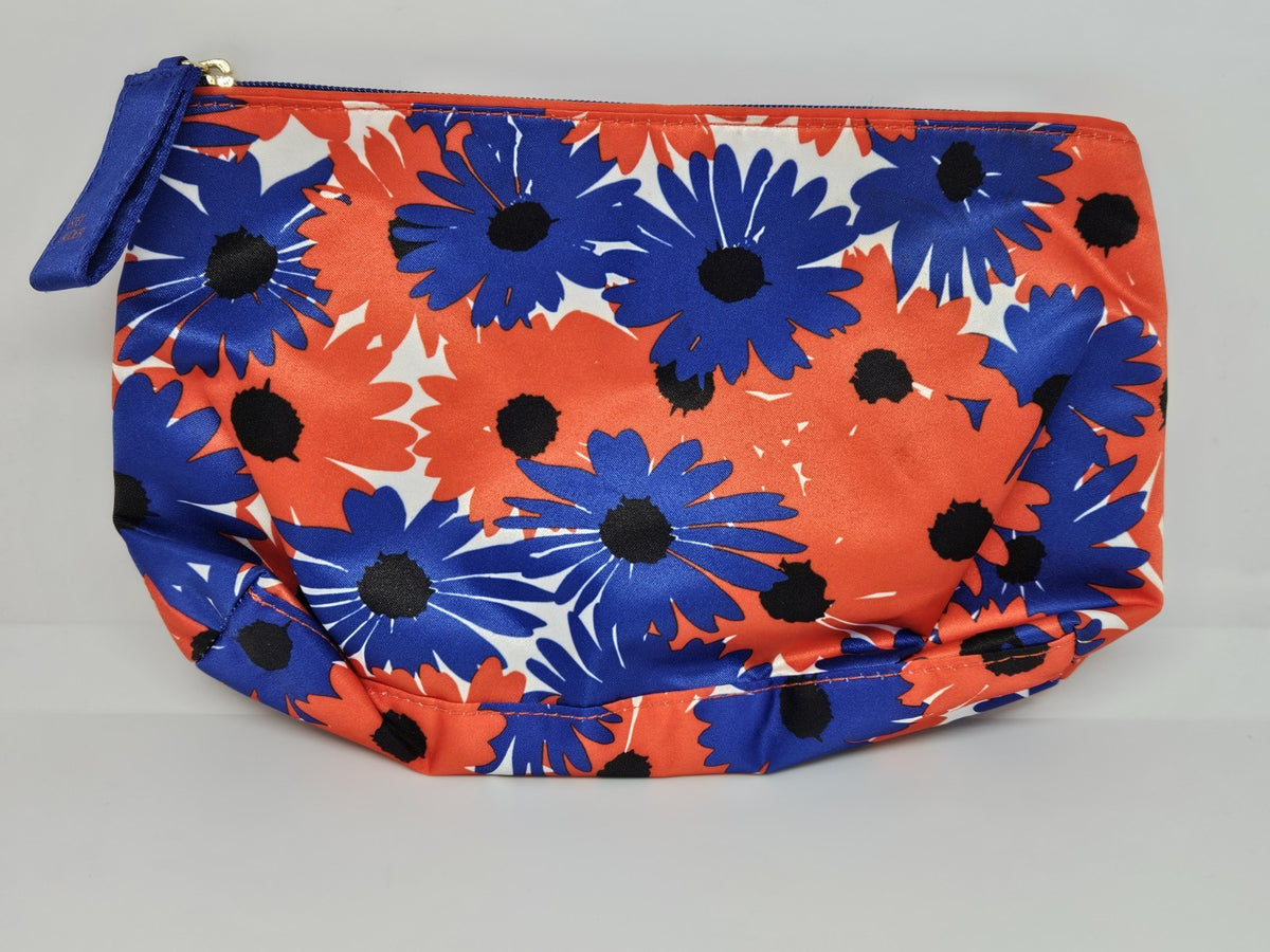 Estée Lauder Floral Cosmetic Makeup Pouch Bag with Zipper - Red & Blue Design