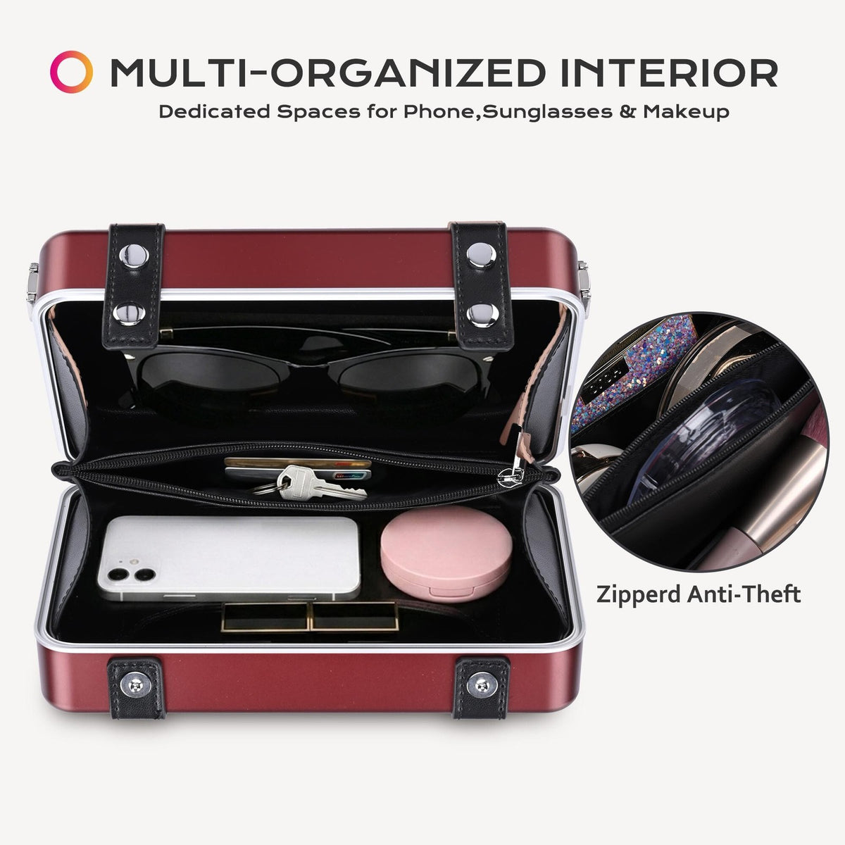 Mini Aluminum Crossbody Bag with Travel Case - Portable Hard Shell Handbag