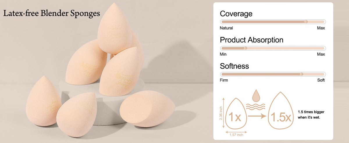 Makeup Sponge Set 7 Pcs Latex Beauty Blenders with Travel Case