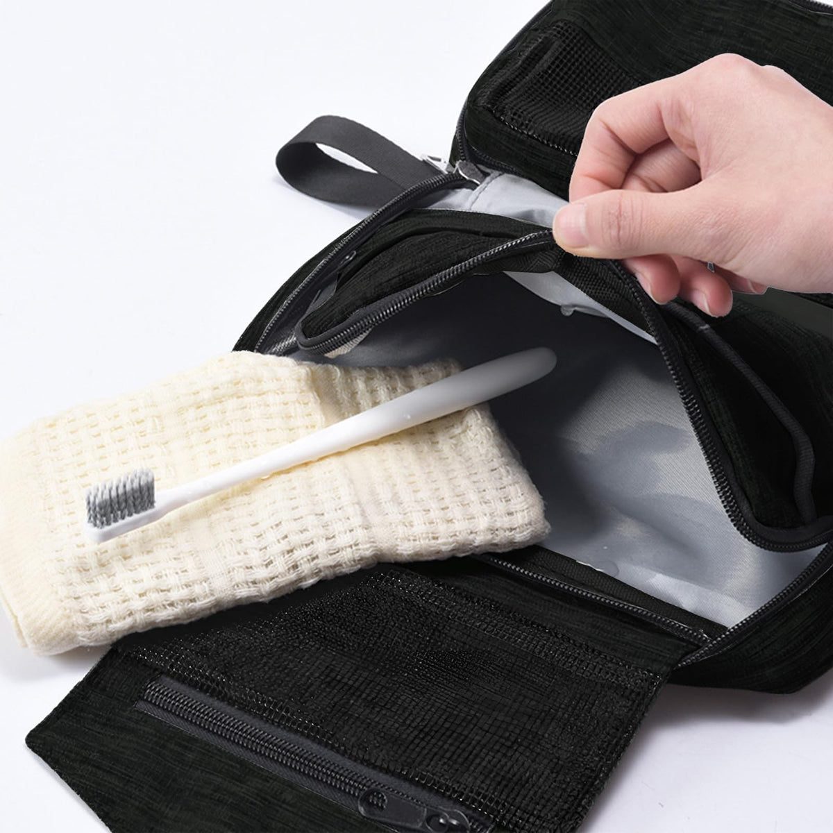 Large Travel Toiletry Bag Hanging Organizer – Waterproof Nylon, 9x3x6 in, Black