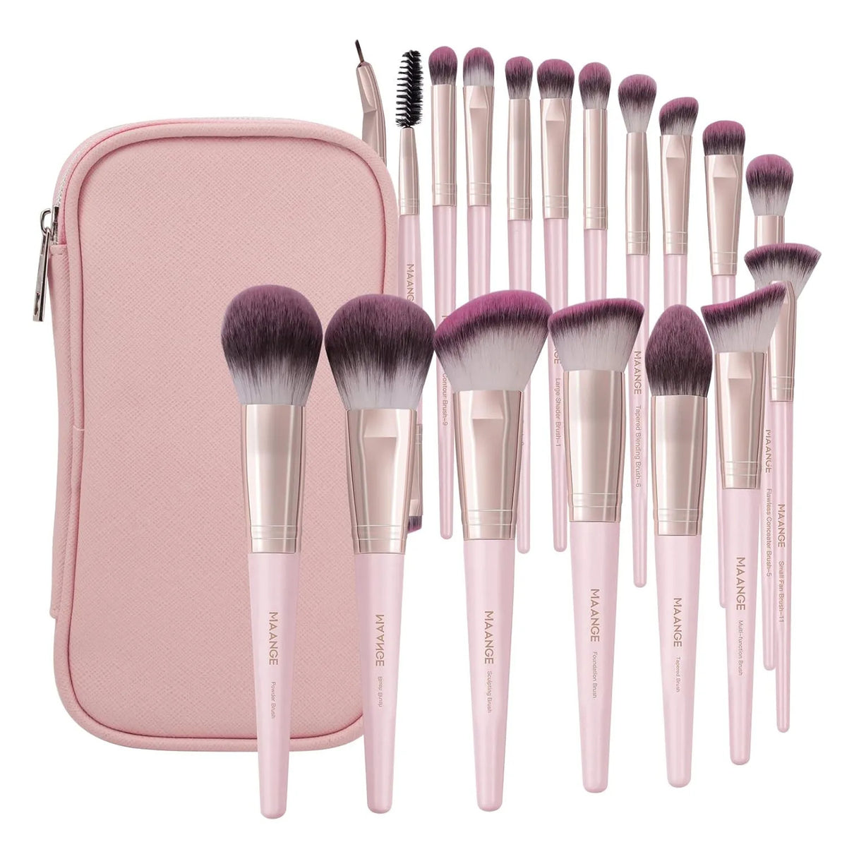 Professional 18-Piece Makeup Brush Set with Travel Case - Synthetic Face Kabuki Kit