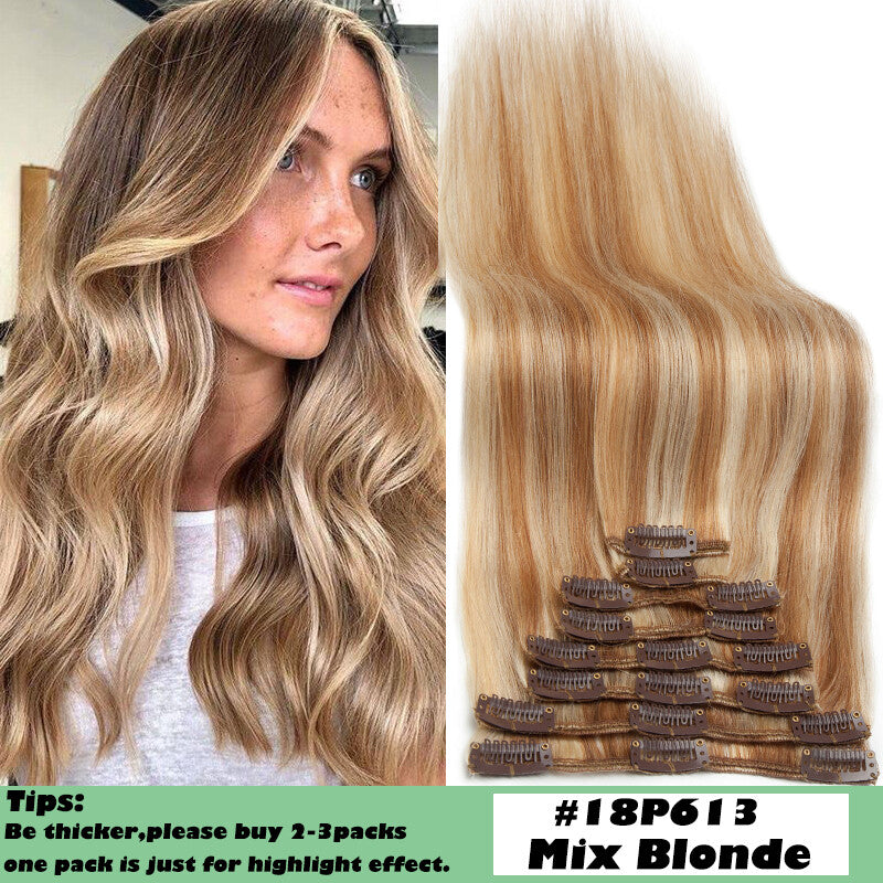 Clip In Human Hair Extensions Full Head Set - Remy, Long & Short Styles