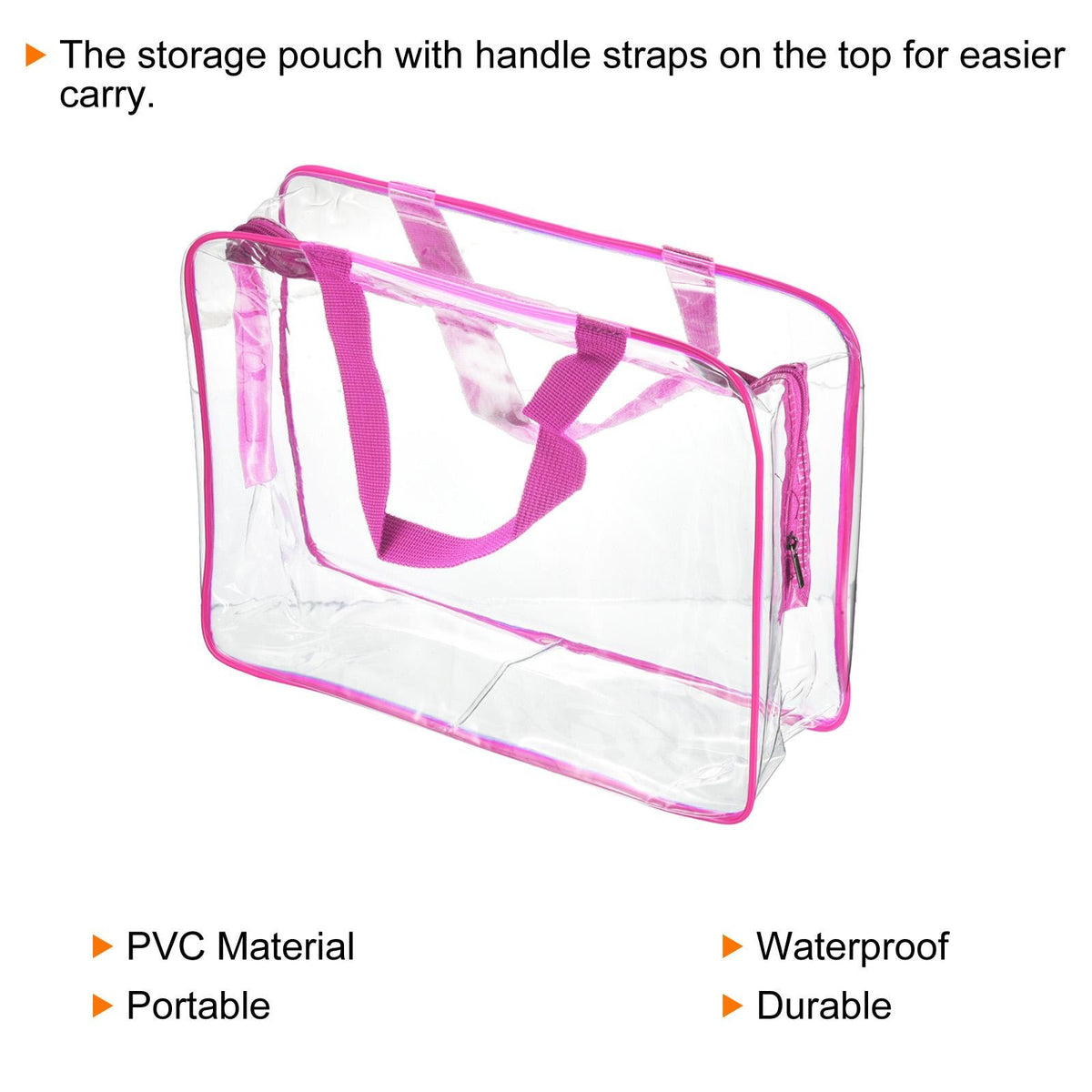 2Pcs L Size Clear PVC Toiletry Bag with Zipper Handle – Rose Red