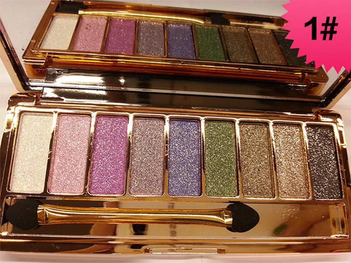 9-Color Glitter Eyeshadow Palette with Makeup Brush Set - Vibrant & Long Lasting