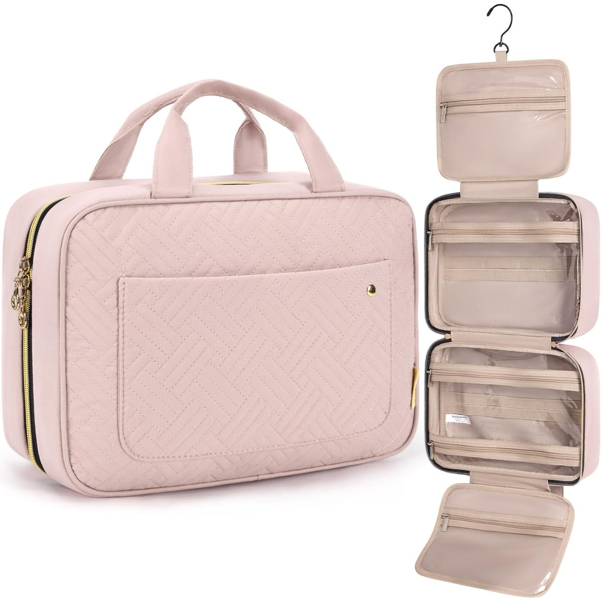Travel Makeup Bag with Multiple Compartments & Hanging Hook – Lightweight Organizer