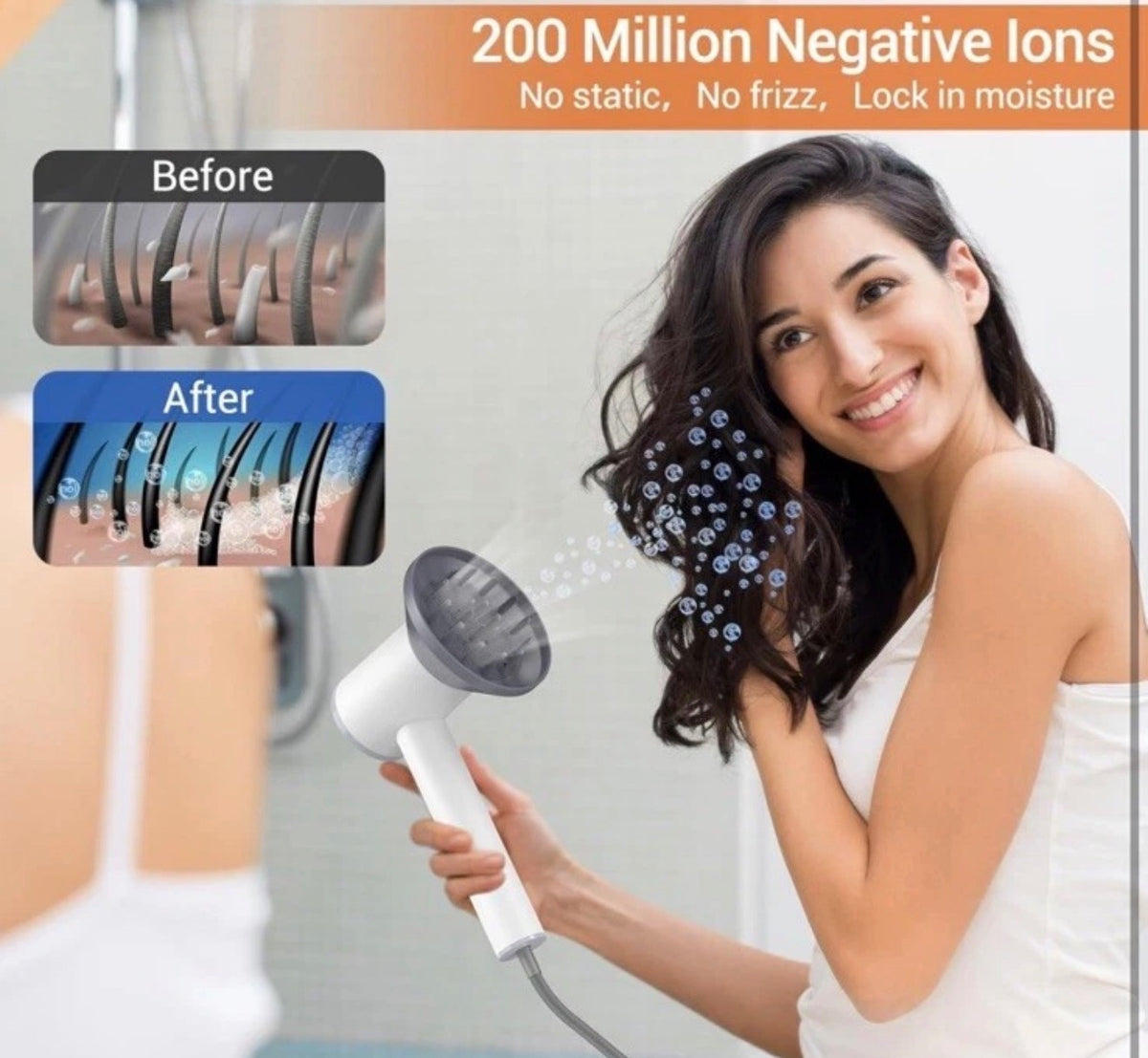 Ionic Hair Dryer with Diffuser & Concentrator - LED Display, Fast Drying White