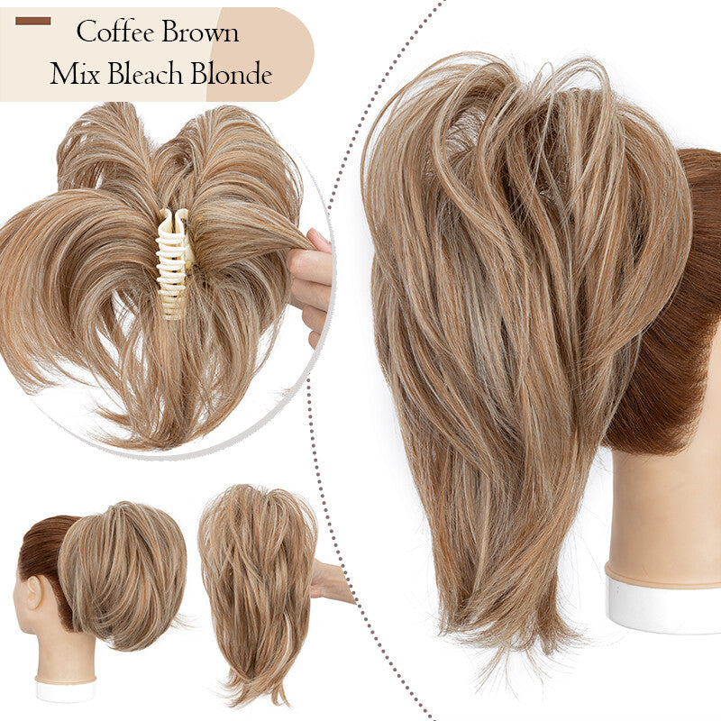 Messy Bun Scrunchie Hair Ponytail Claw Clip Updo Extensions - Thick Ombre