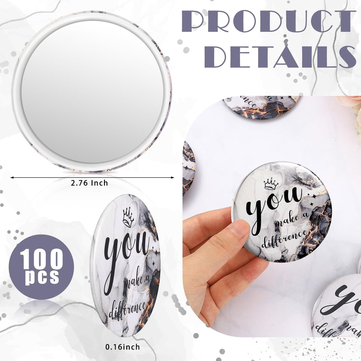 Bulk 100 Pcs Black Compact Mirrors for Makeup & Gifting - 2.76 Inch