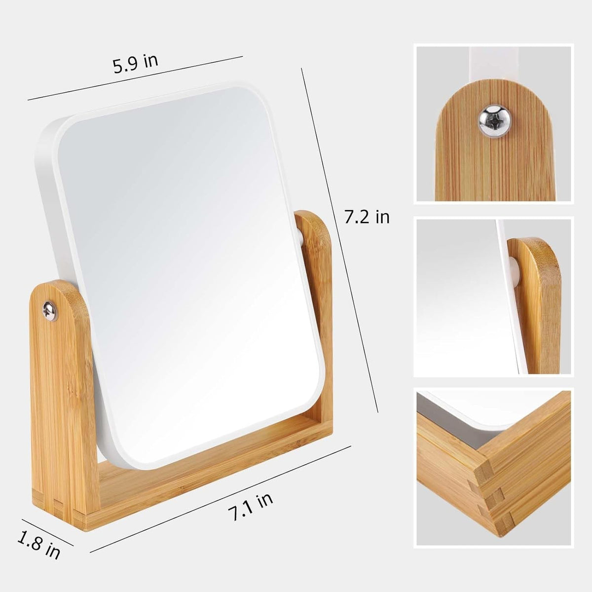Double-Sided Makeup Mirror with Bamboo Stand - 8 Inch Swivel Vanity Mirror