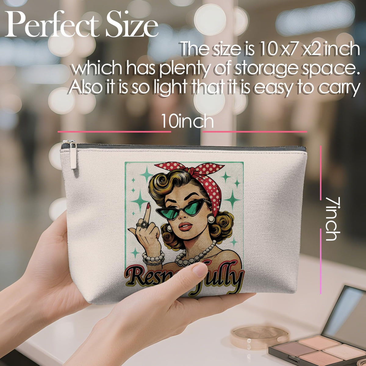Retro Pinup Makeup Bag - Vintage Pink Feminist Cosmetic Case