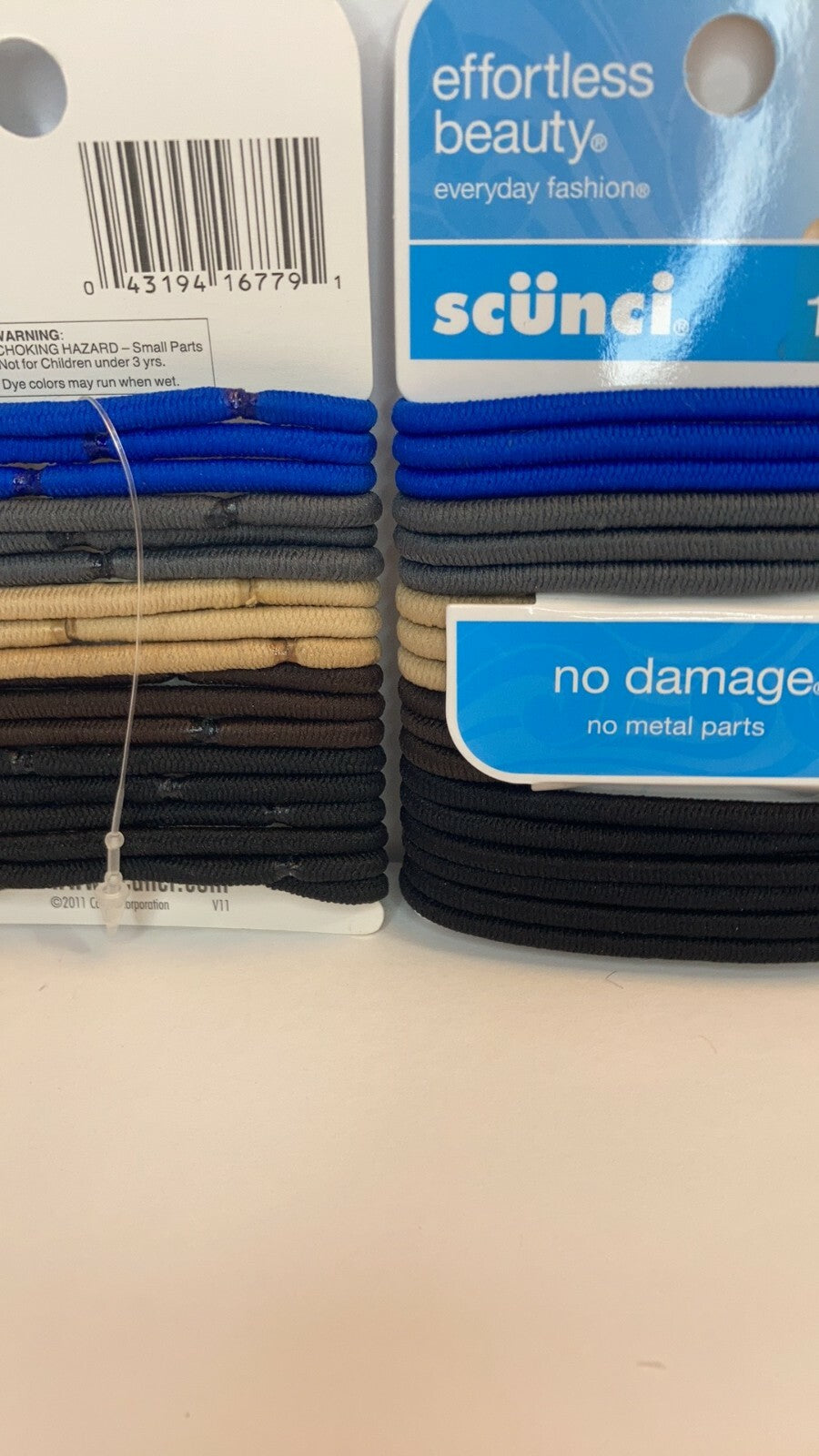 Scunci No Damage Metal Hair Ties Elastics Ponytail Holders Blue Grey