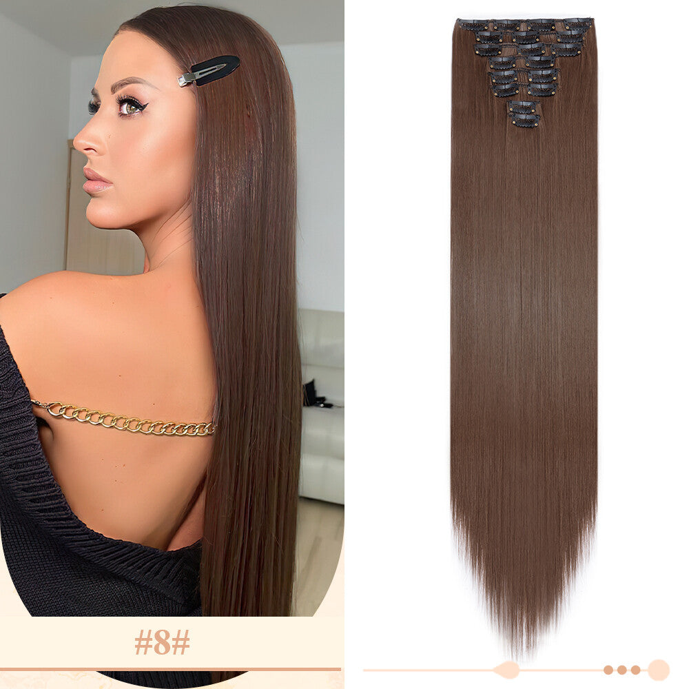 Clip-In Hair Extensions Full Head Ombre Highlight Synthetic Thick Hair 8-24 Inches