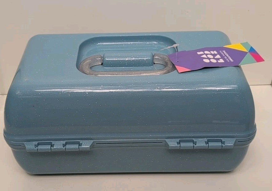 Blue Sparkle Travel Cosmetic Case - On-The-Go Girl Makeup Organizer