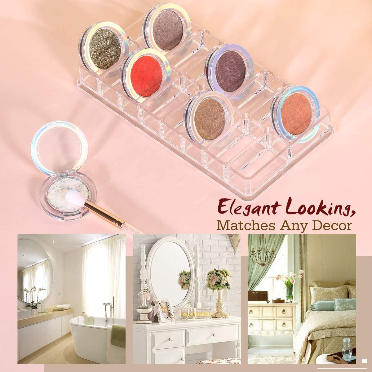 Acrylic Makeup Organizer with 16 Slots for Eyeshadow and Cosmetics