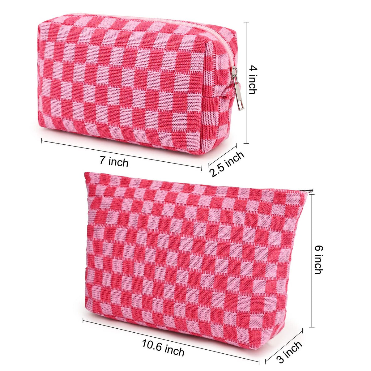 Large Checkered Travel Makeup Bag Set - Water-Resistant & Foldable for Women