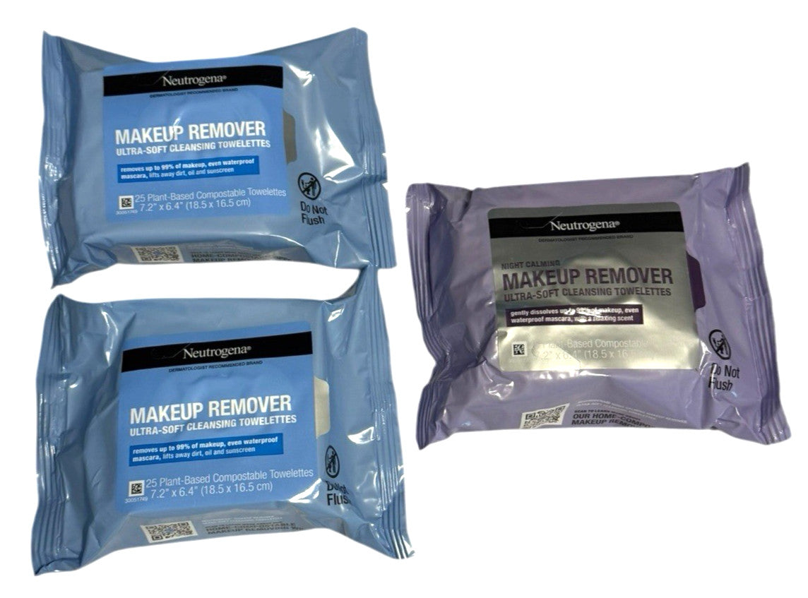 Neutrogena Day & Night Facial Cleansing Wipes - Makeup Remover, 3 Packs of 25