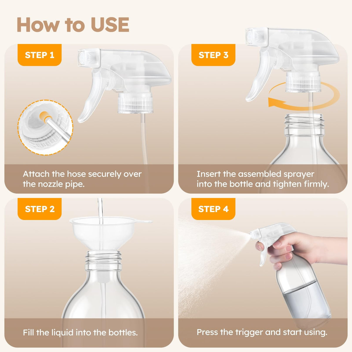 16 oz Glass Spray Bottles Set - Refillable Multi-Purpose Fine Mist Containers