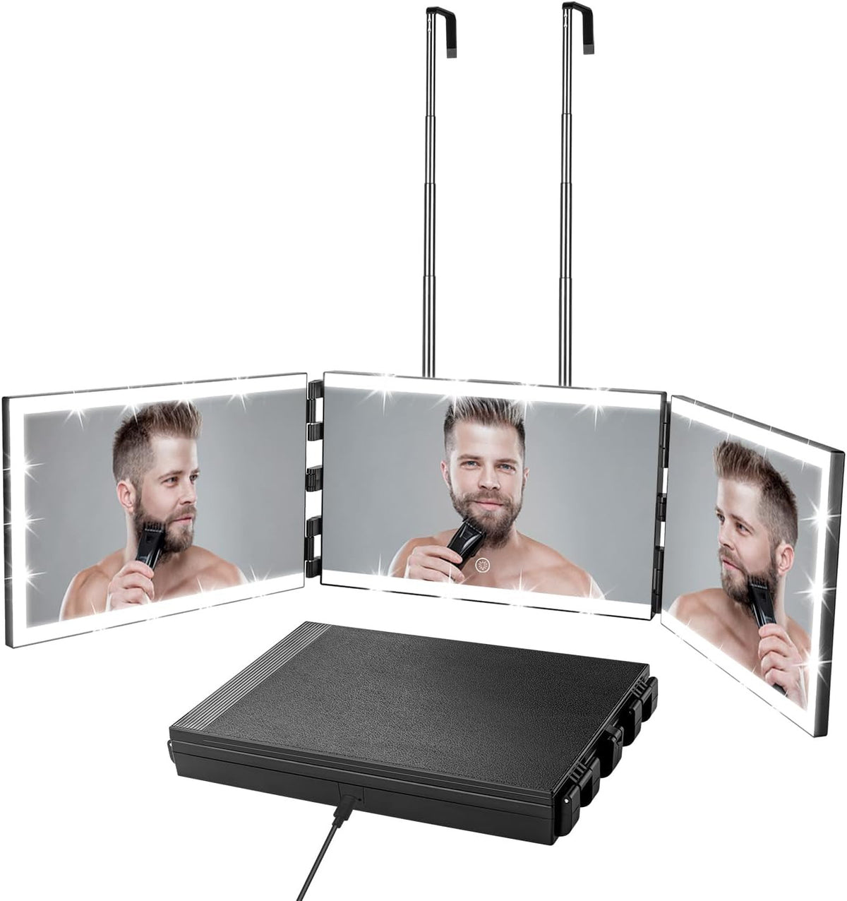 Rechargeable 3-Way Mirror for Hair Cutting with LED Lights & Telescopic Stand