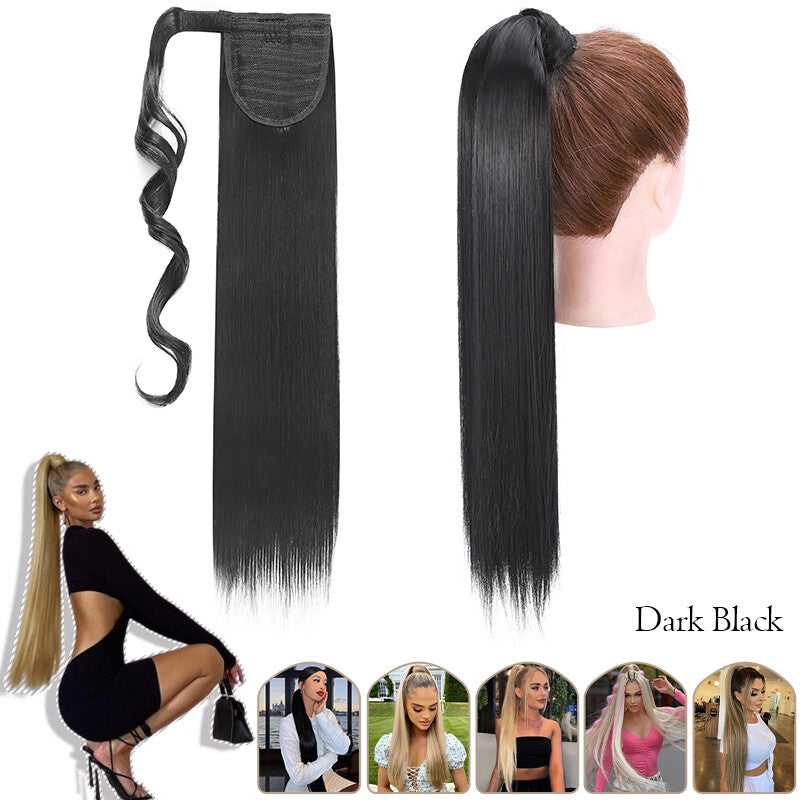 Mega Thick Wrap-On Ponytail Extensions - Natural Human Hair, Curly Wavy Straight