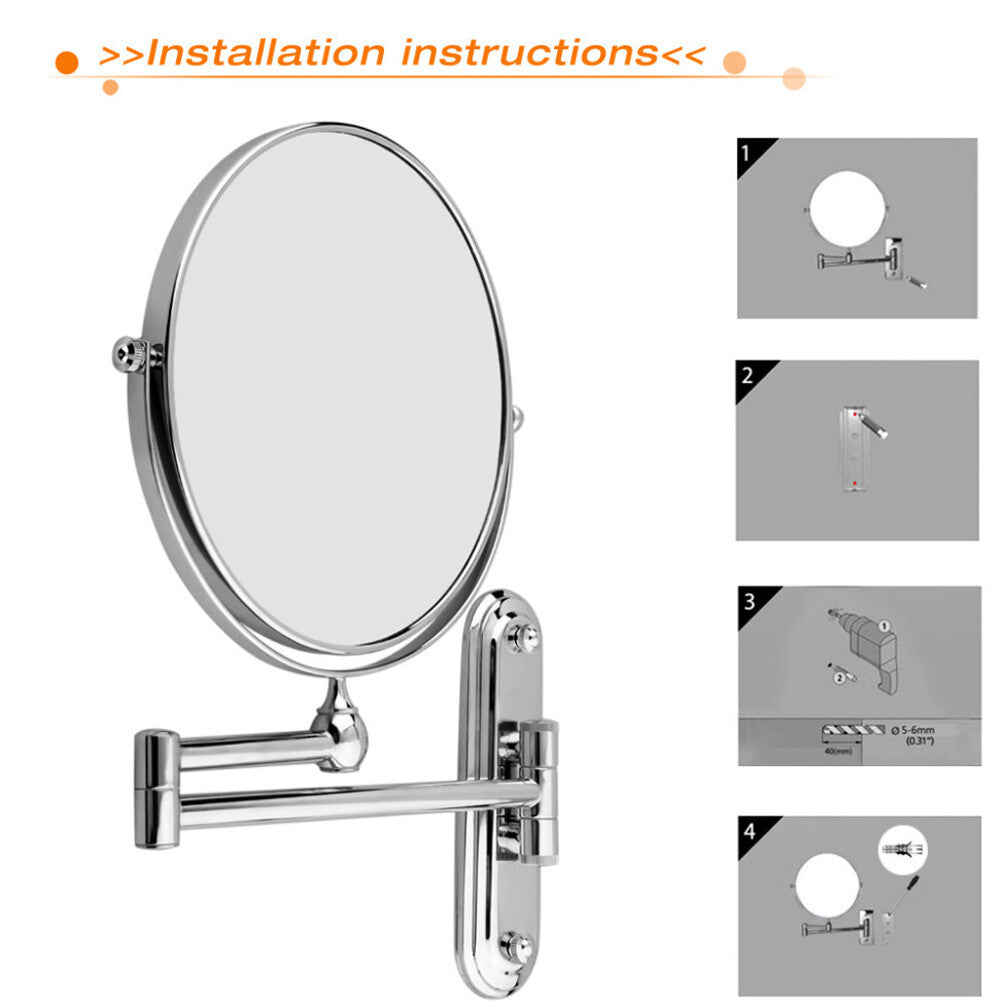 Extending 8-Inch Double-Sided Wall-Mount Makeup & Shaving Mirror with 10X Magnification