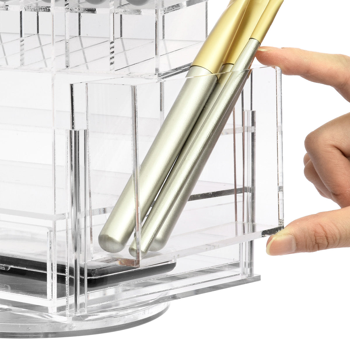Rotating Acrylic Makeup Organizer with 18 Lipstick Slots & Compartments