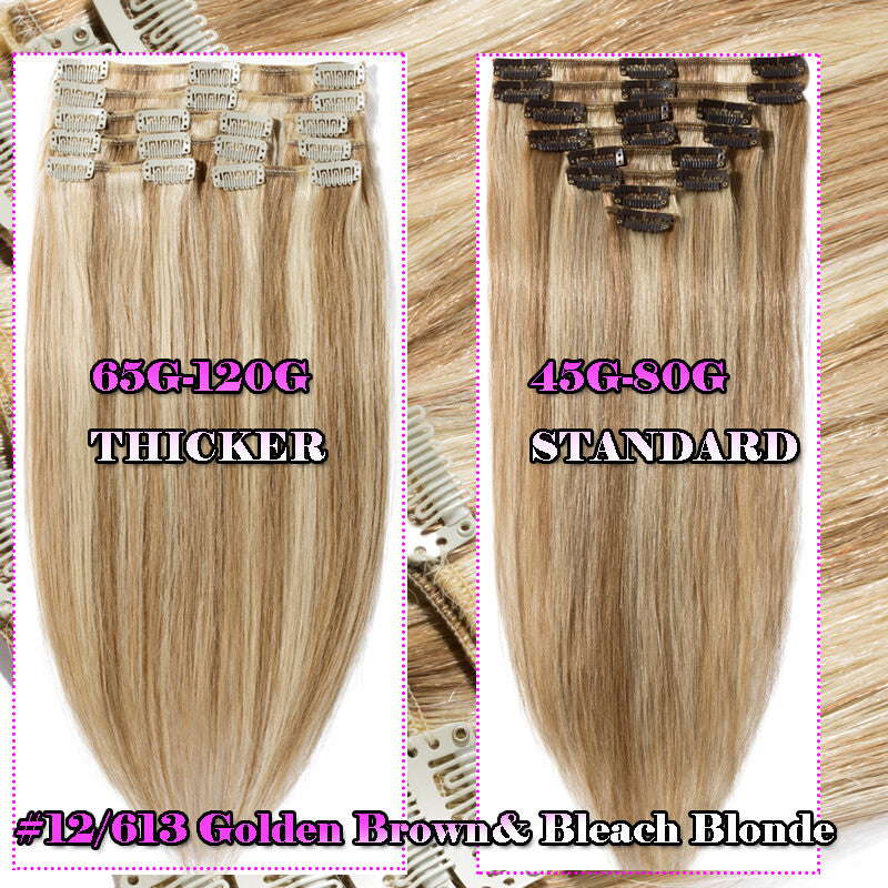 8pcs Clip-In Remy Human Hair Extensions Full Head - Brown Blonde Ombre