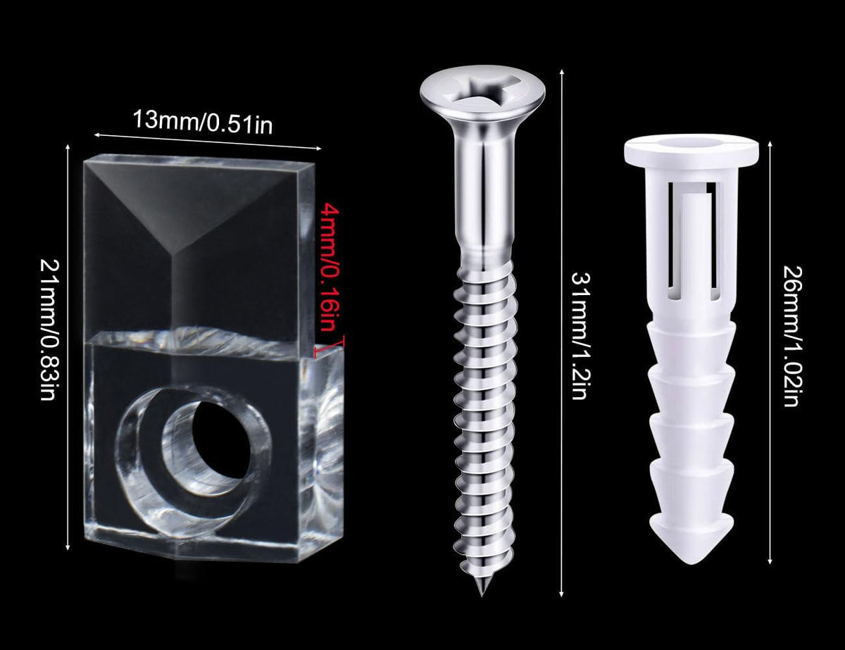 Mirror Clip Kit 22 Sets with Screws - Transparent Frame Fixers for Wall Mount