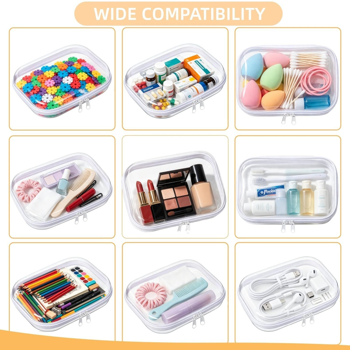 2 Pack Clear Hard Shell Travel Organizer Cases with Zipper