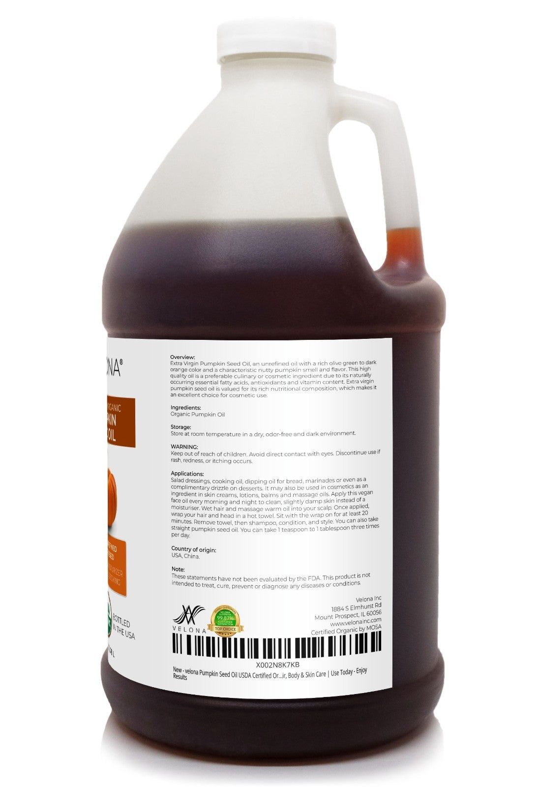 Organic Pumpkin Seed Oil - Cold Pressed Virgin Culinary & Cosmetic Oil, 2 Fl Oz to 1 Gallon