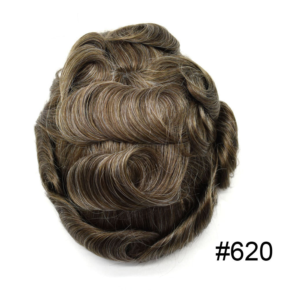 French Lace Front Mens Hair Toupee with Poly PU Base - Natural Hair Replacement System