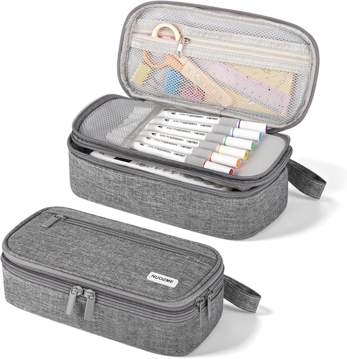 Large Capacity Double Layer Pencil Case with 5 Compartments and Zipper - Canvas Stationery Organizer