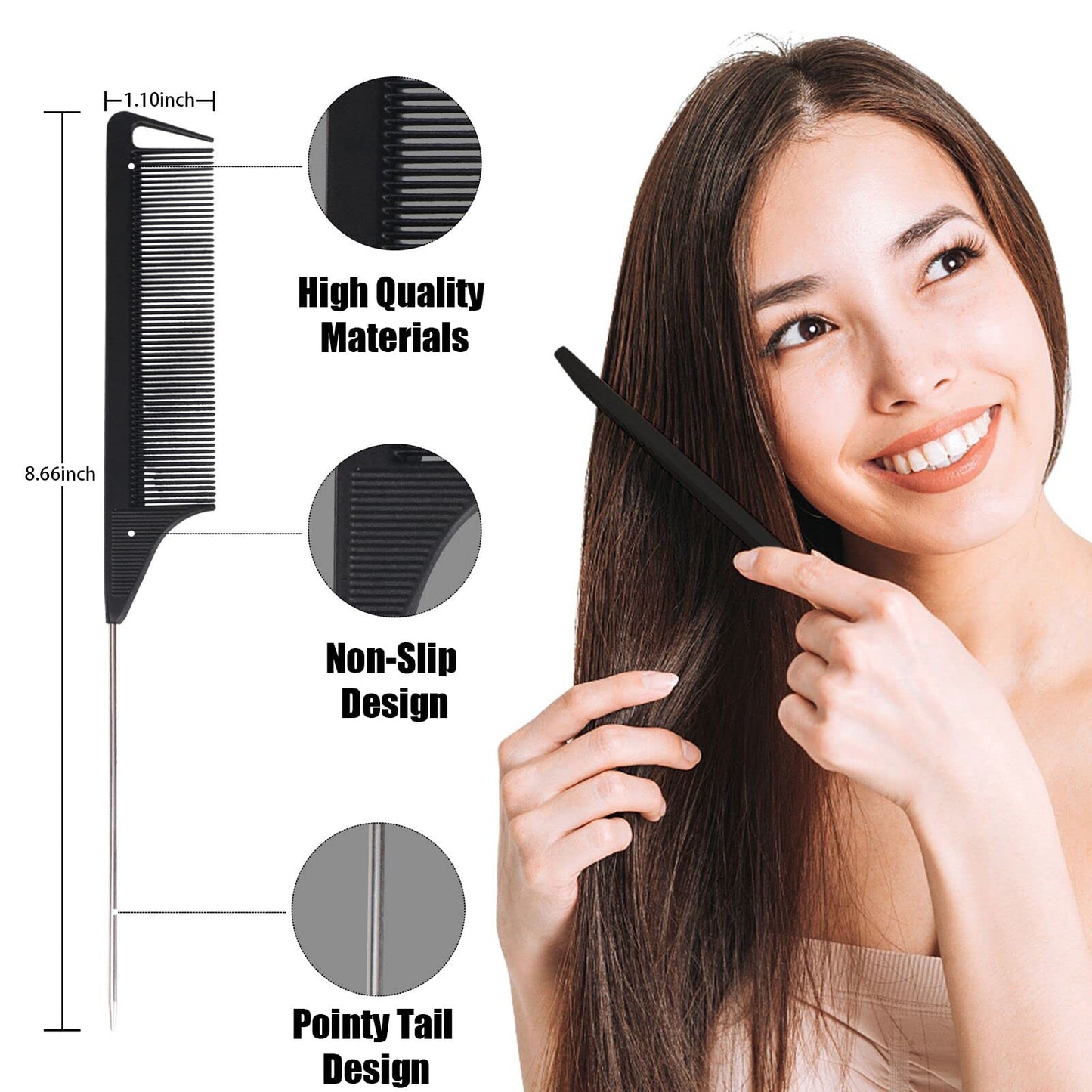 Rainbow Hair Teasing Comb Set - 10 PCS Fine Tooth Styling Tools