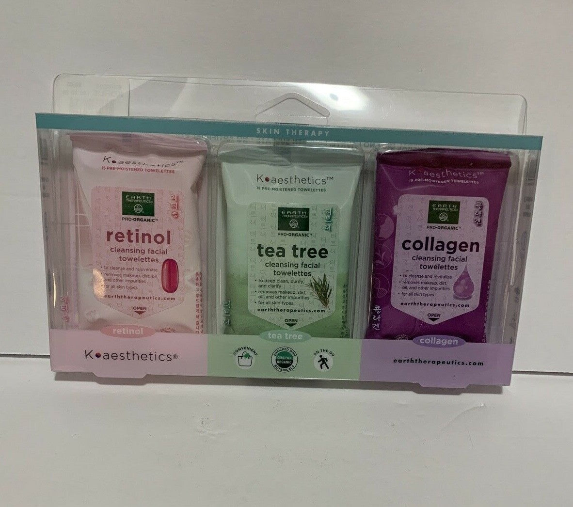 Earth Therapeutics 3-Pack Makeup Remover & Facial Cleansing Wipes with Retinol Tea Tree Collagen