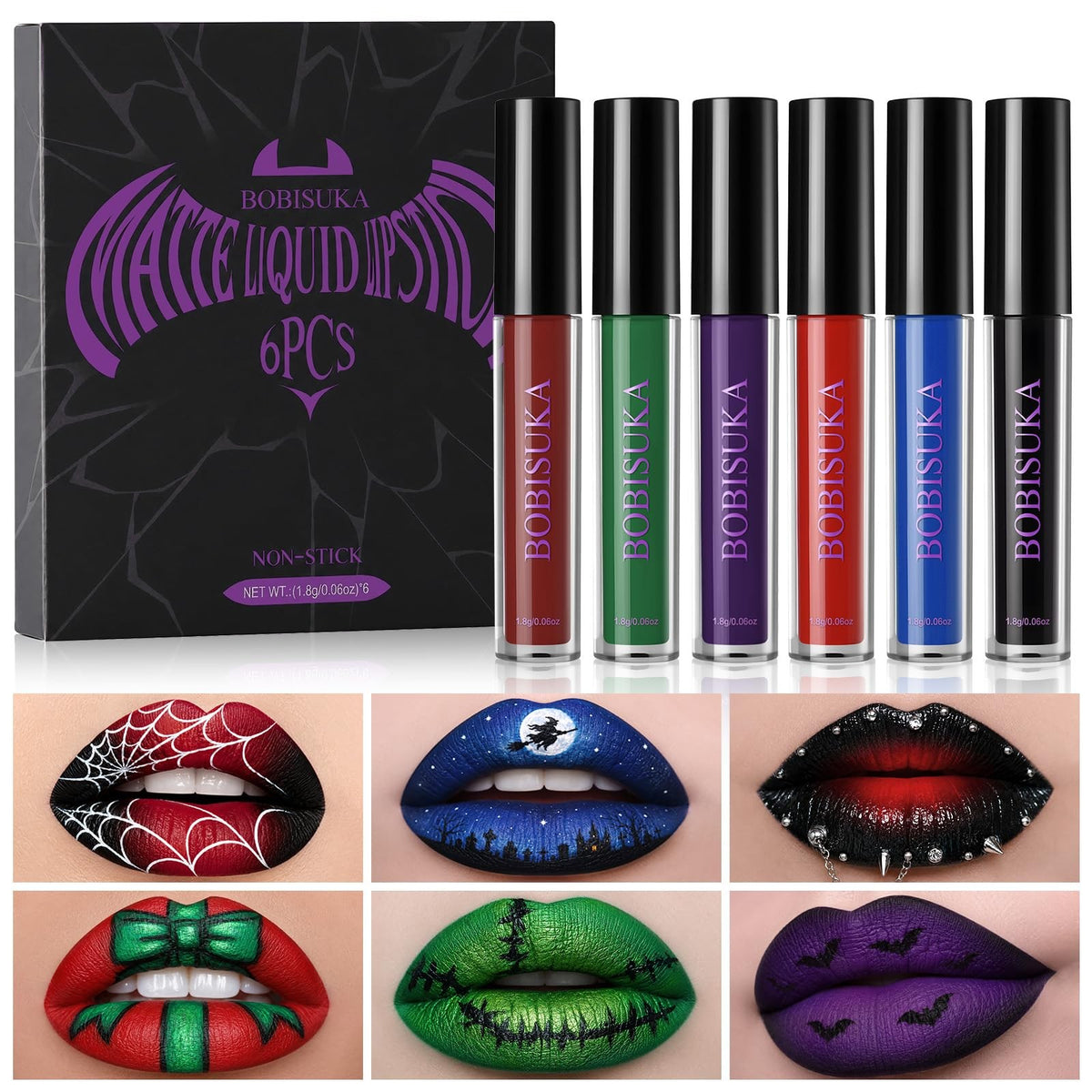 Halloween Liquid Lipstick Set - 6 Bold Gothic & Fantasy Colors