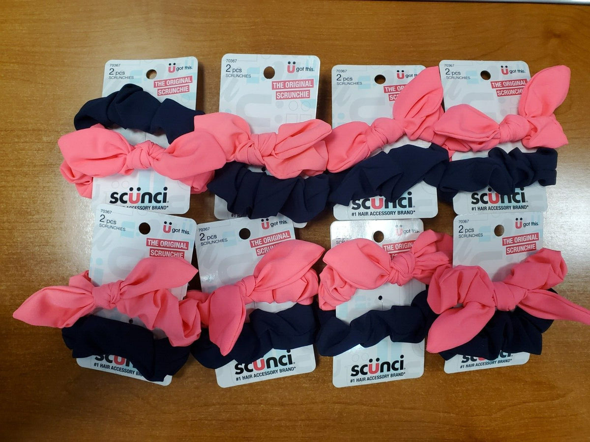 8 Packs of 2: Scunci Scrunchie Ponytail Holders Hot Pink Bow/Navy