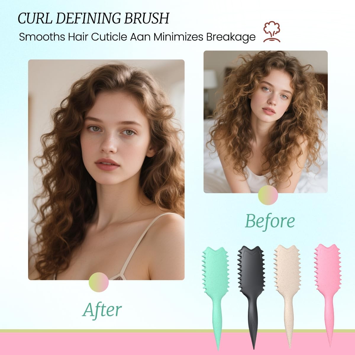 Curly Hair Brush with Boar Bristles for Curl Defining and Detangling - Pink Silk