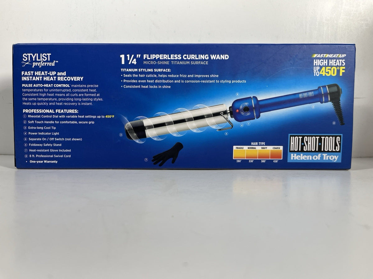 Hot Shot Tools Blue Titanium 1 1/4 Inch Curling Iron - Flipperless Hair Styling Tool