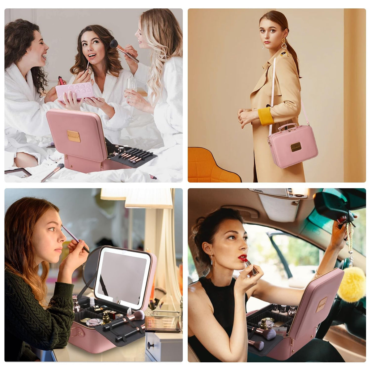 Travel Makeup Bag with LED Lighted Mirror - Waterproof Cosmetic Organizer