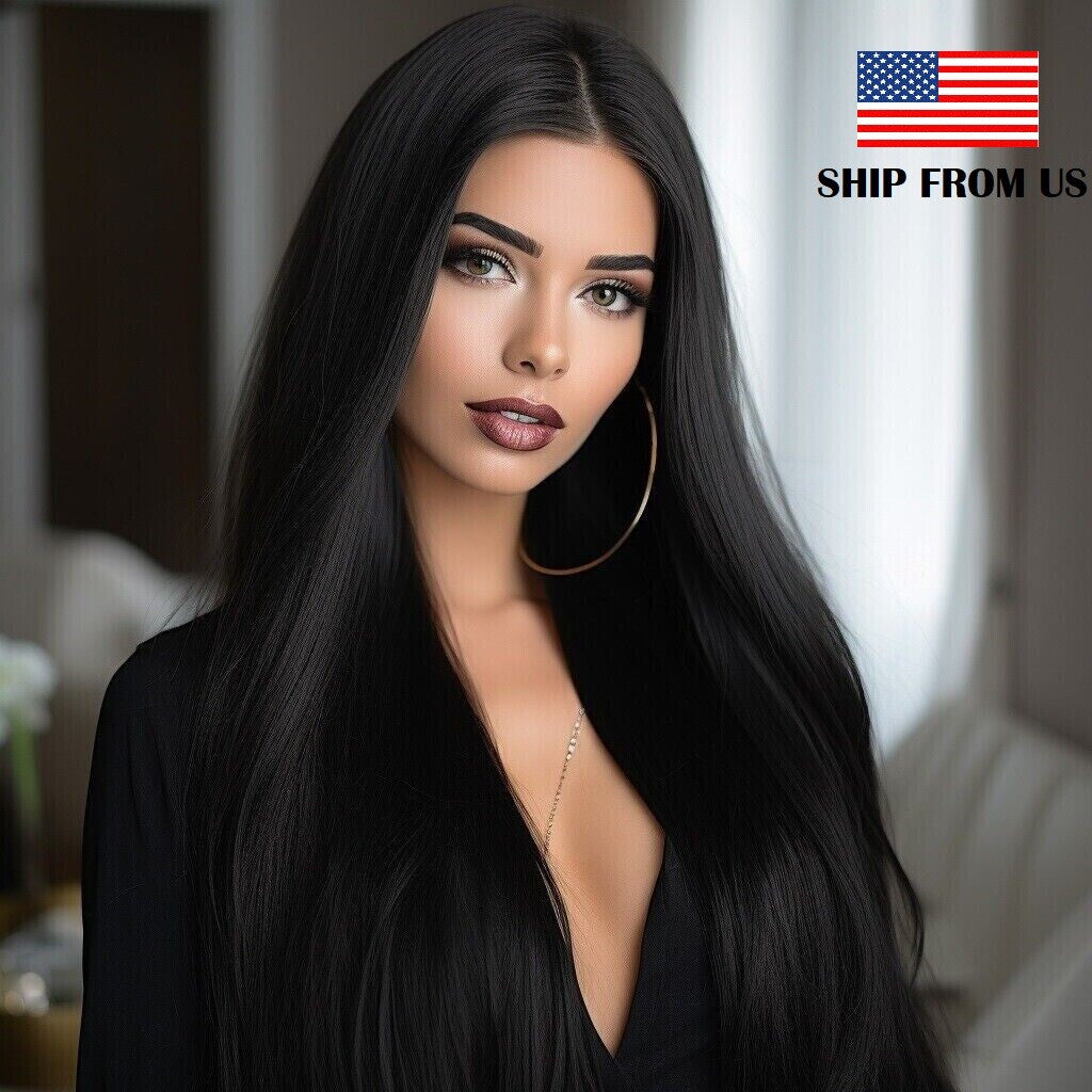 Long Straight Black Synthetic Wigs for Women Halloween Cosplay - 26 Inch