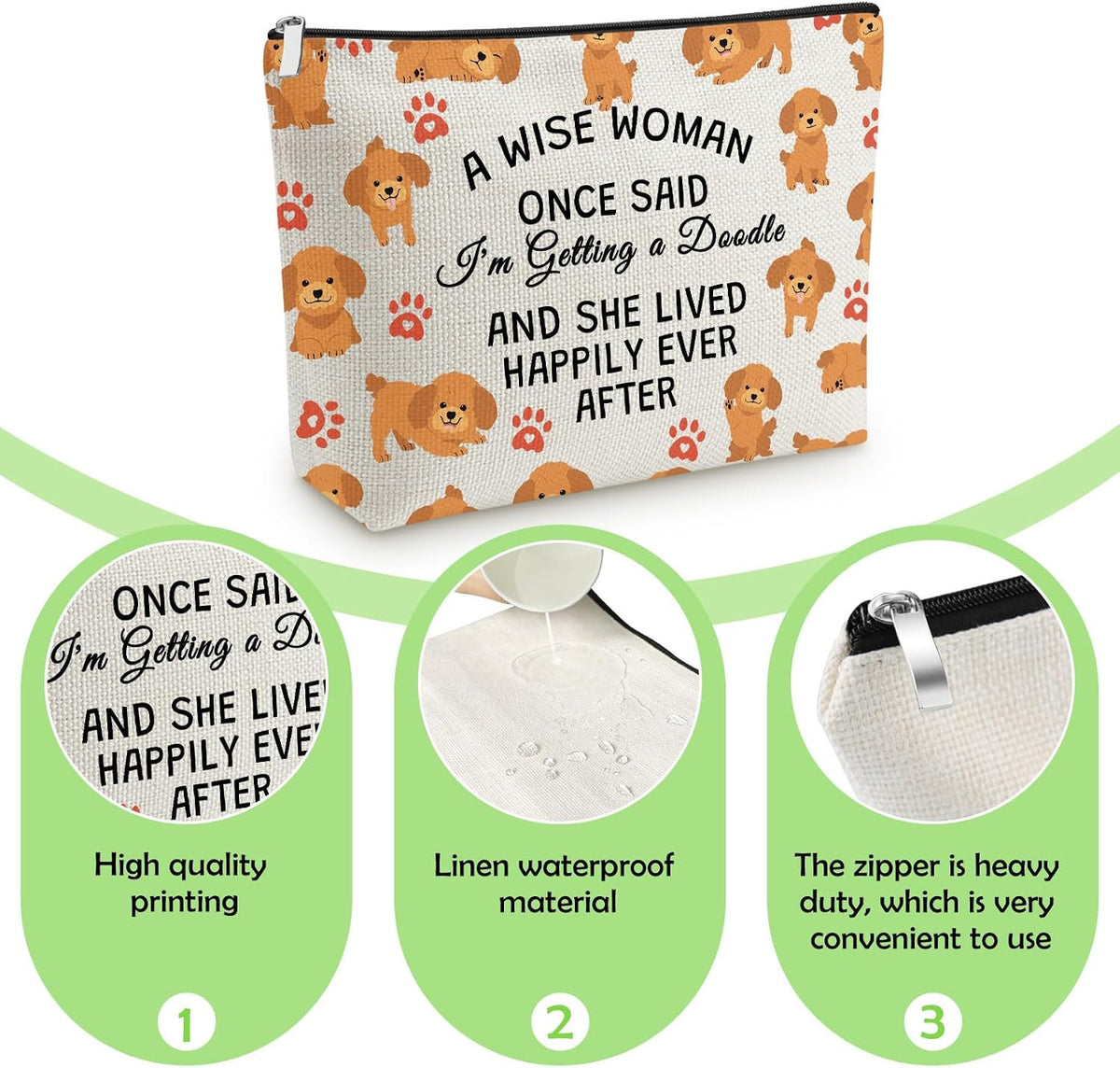 Dog Lover Makeup Bag - Personalized Canvas Cosmetic Pouch for Women