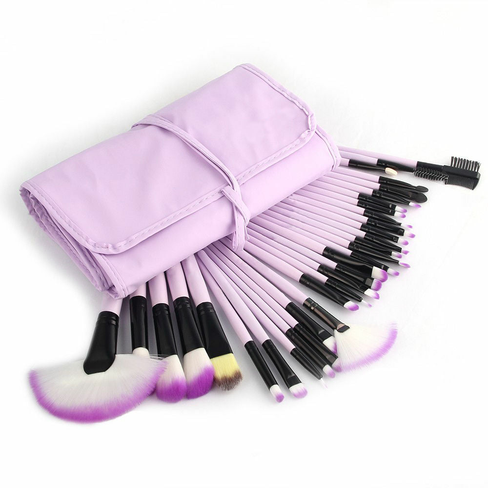 Professional 32-Piece Makeup Brush Set with Cosmetic Bag - Synthetic Hair & Wood Handles