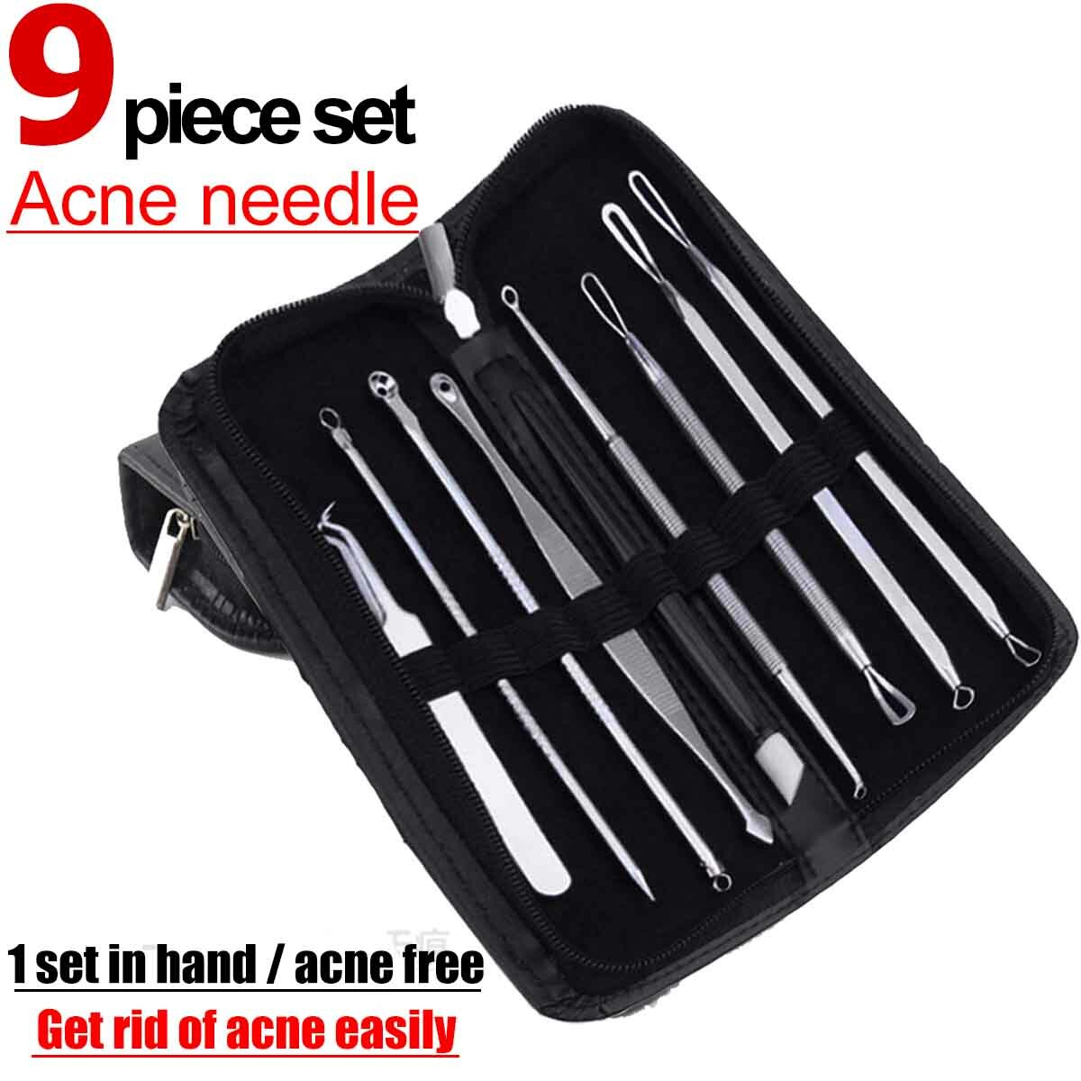 9-Piece Blackhead Extractor Kit for Acne Pimple Removal Stainless Steel