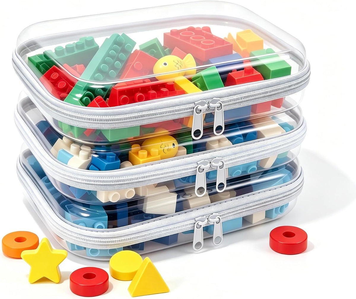 Clear Hard Plastic Zipper Storage Case Set - Portable Travel Organizer with 3 Pouches