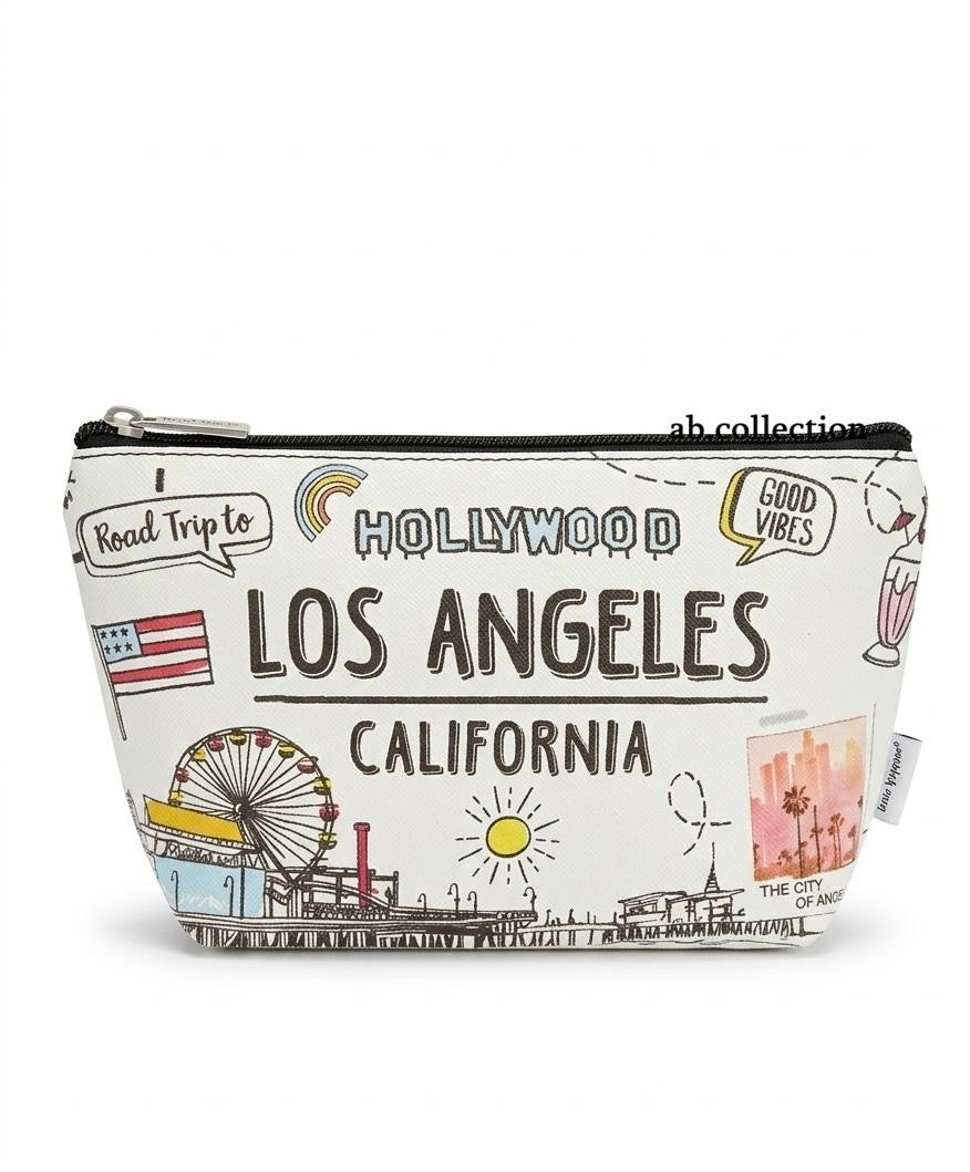 Travel Cosmetic Bag with Multiple LA-Themed Prints - Makeup & Toiletry Organizer