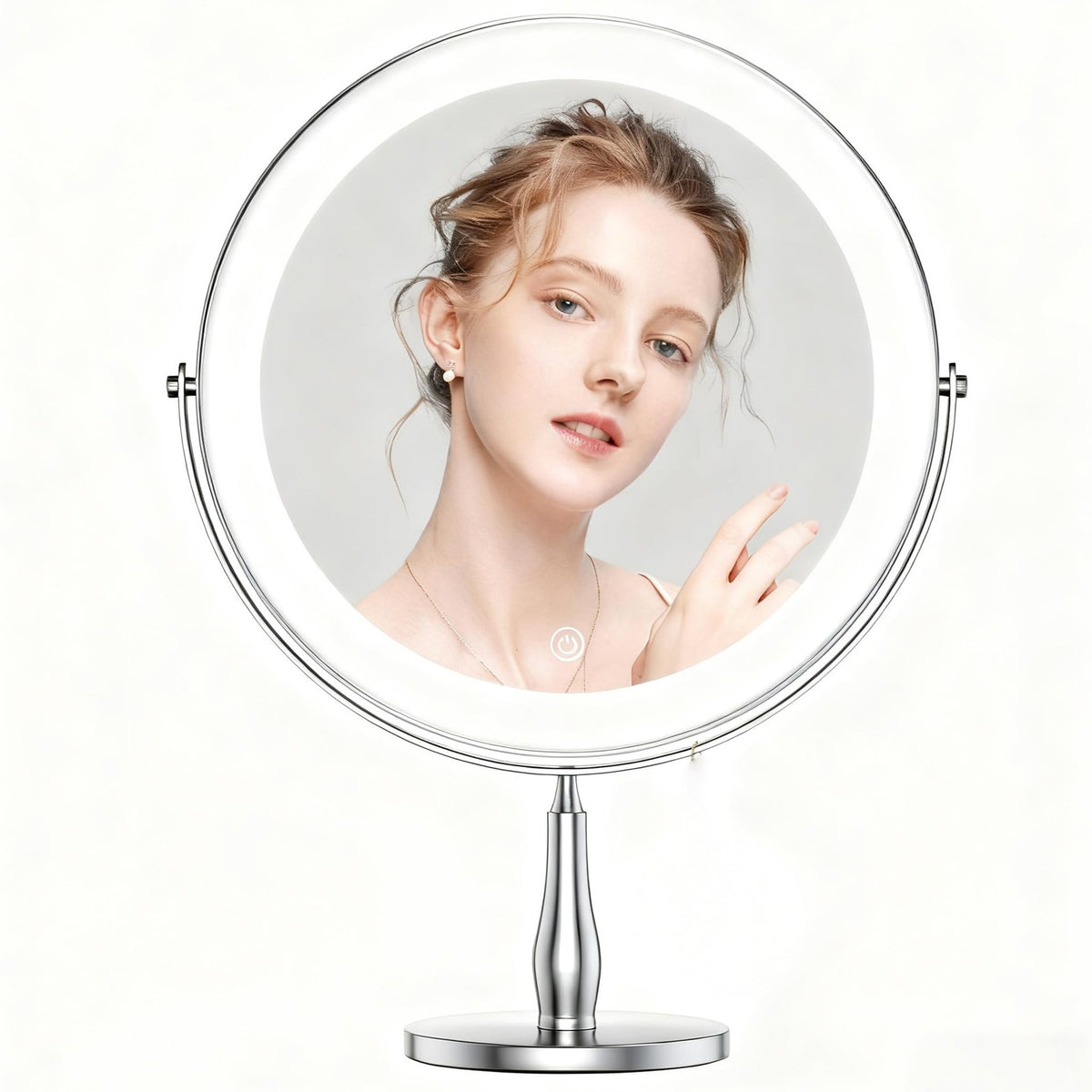 Lighted Makeup Vanity Mirror 11.8 Inch 1X/10X Magnifying with 96 LEDs, White Chrome