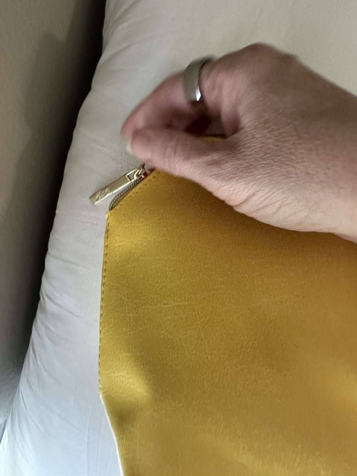 Yellow Faux Leather Makeup Bag - Cosmetic Travel Organizer 7x11