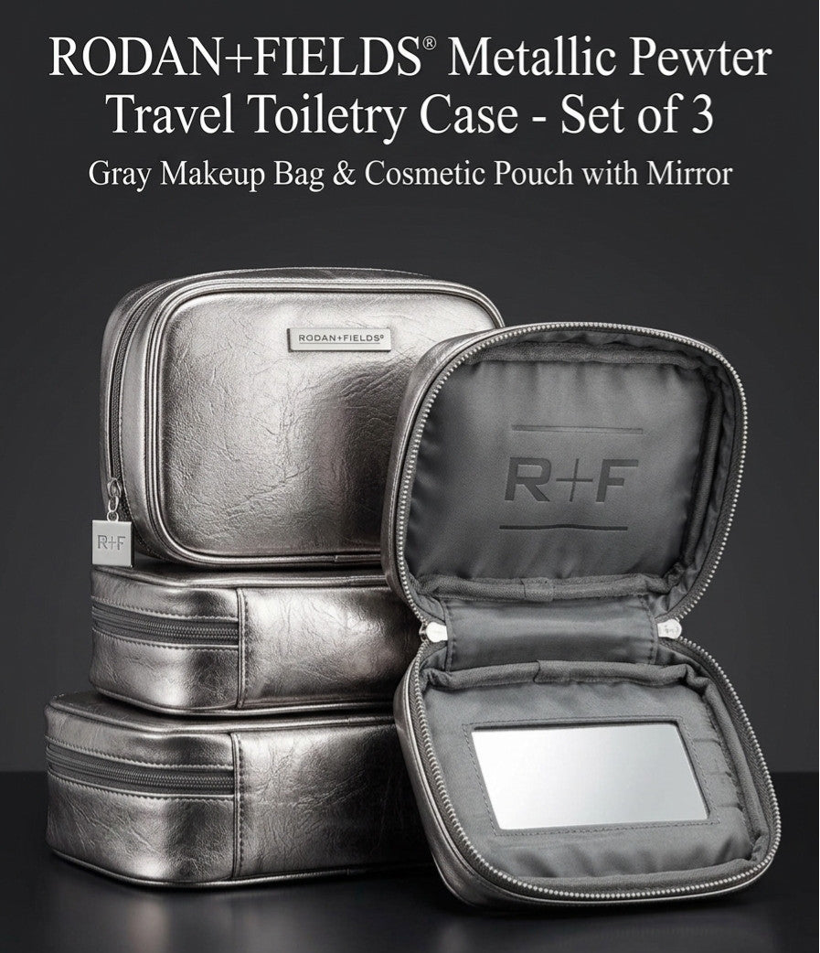 Gray Makeup Bag Set of 3 - Travel Cosmetic Pouches with Mirrors