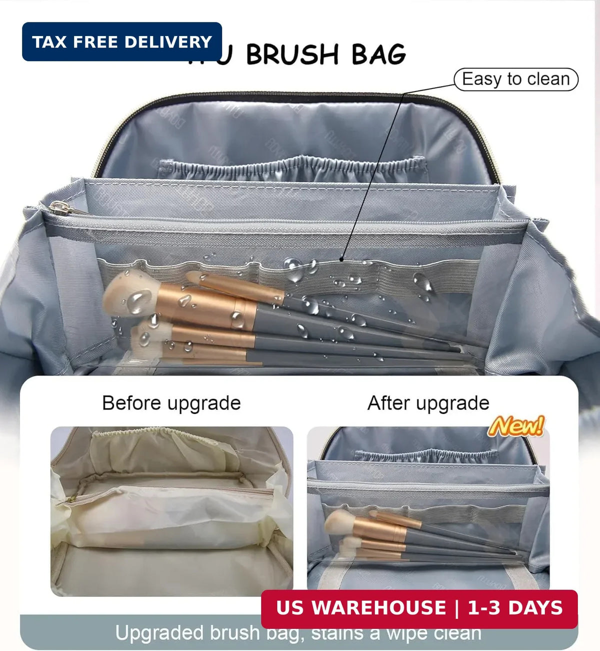 Travel Makeup Bag Organizer Set - Waterproof Leather, Large Capacity, 3-Piece