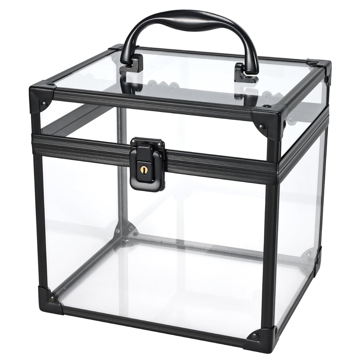 Portable Clear Makeup Organizer Case with Lockable Handle - Travel Cosmetic Storage Box